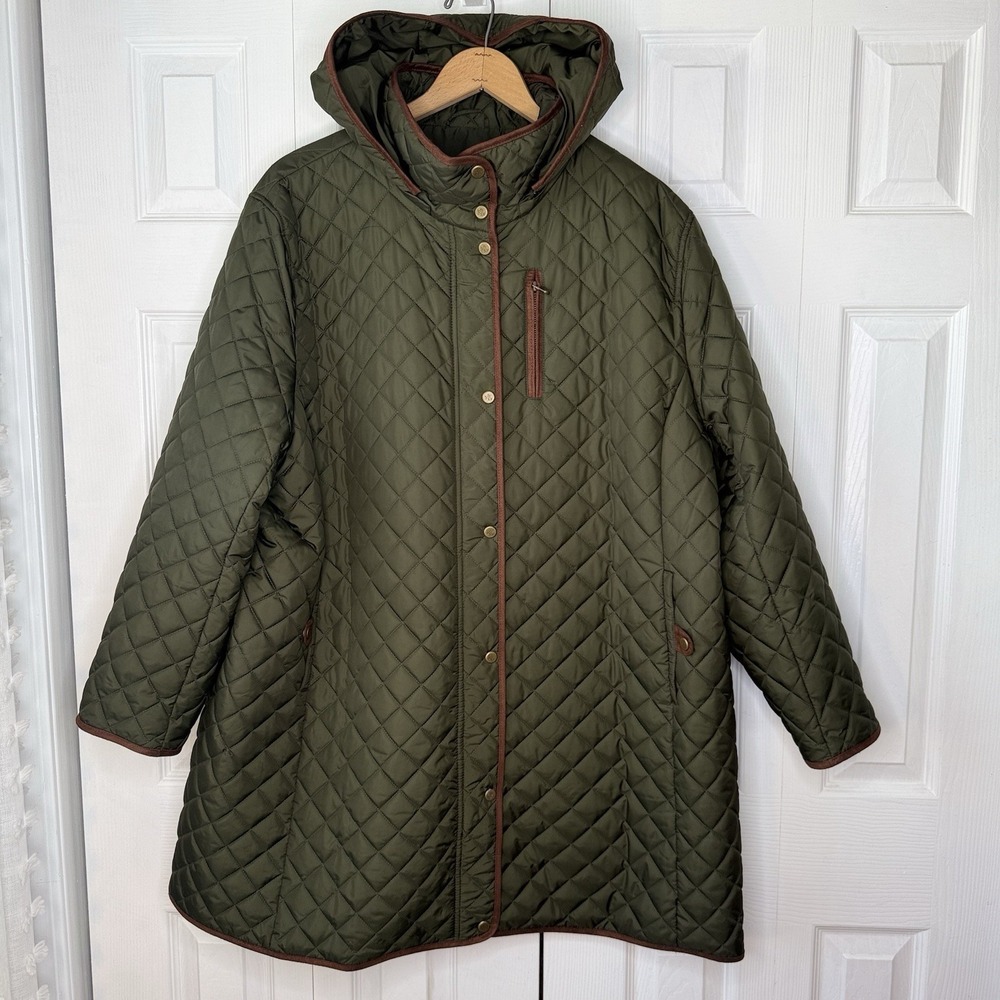 Lauren Ralph Lauren Women's 3XL Quilted Coat Green Litchfield Loden Hooded NWOT